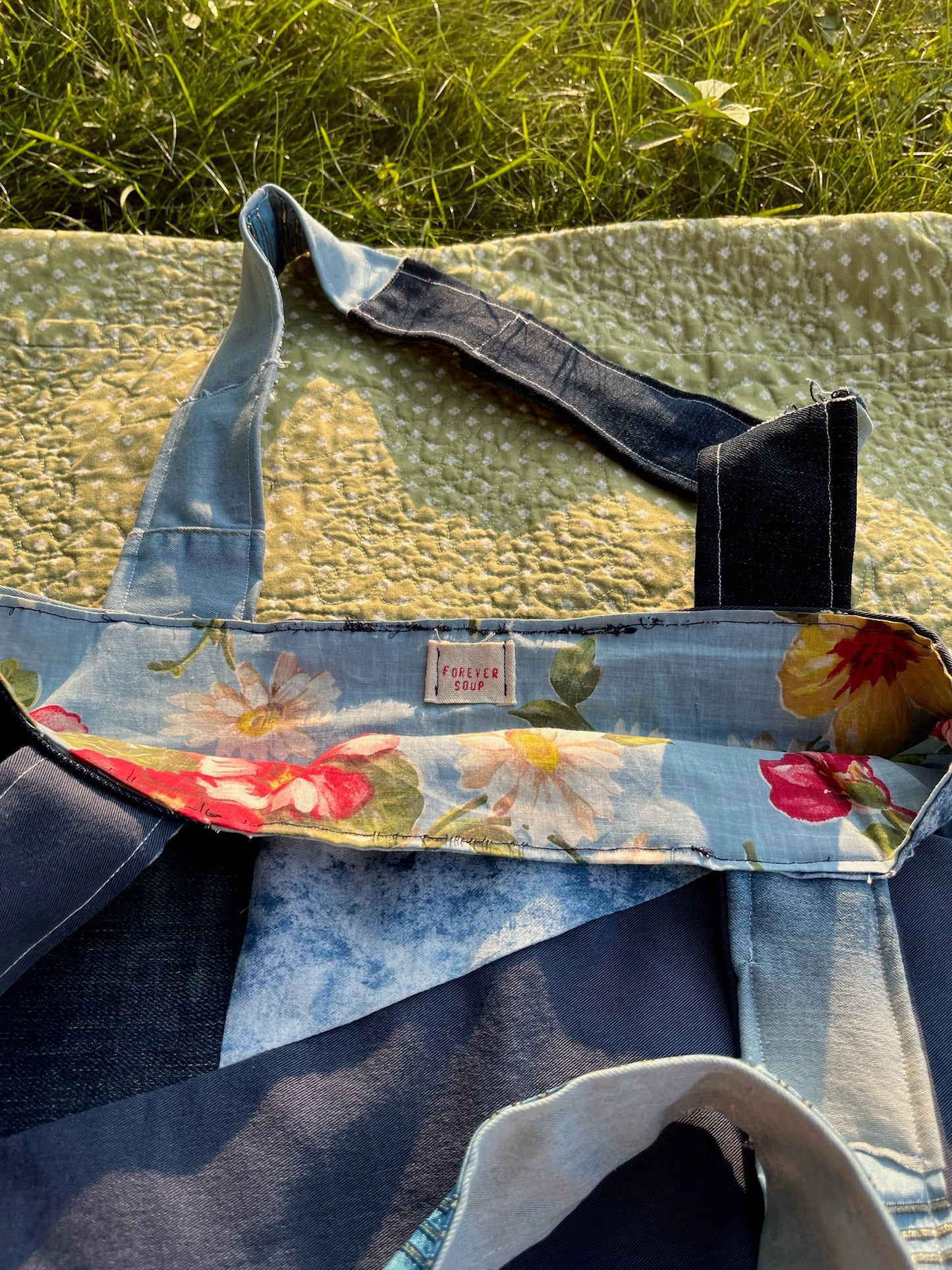 Cyano-dyed Patchwork Tote Bag