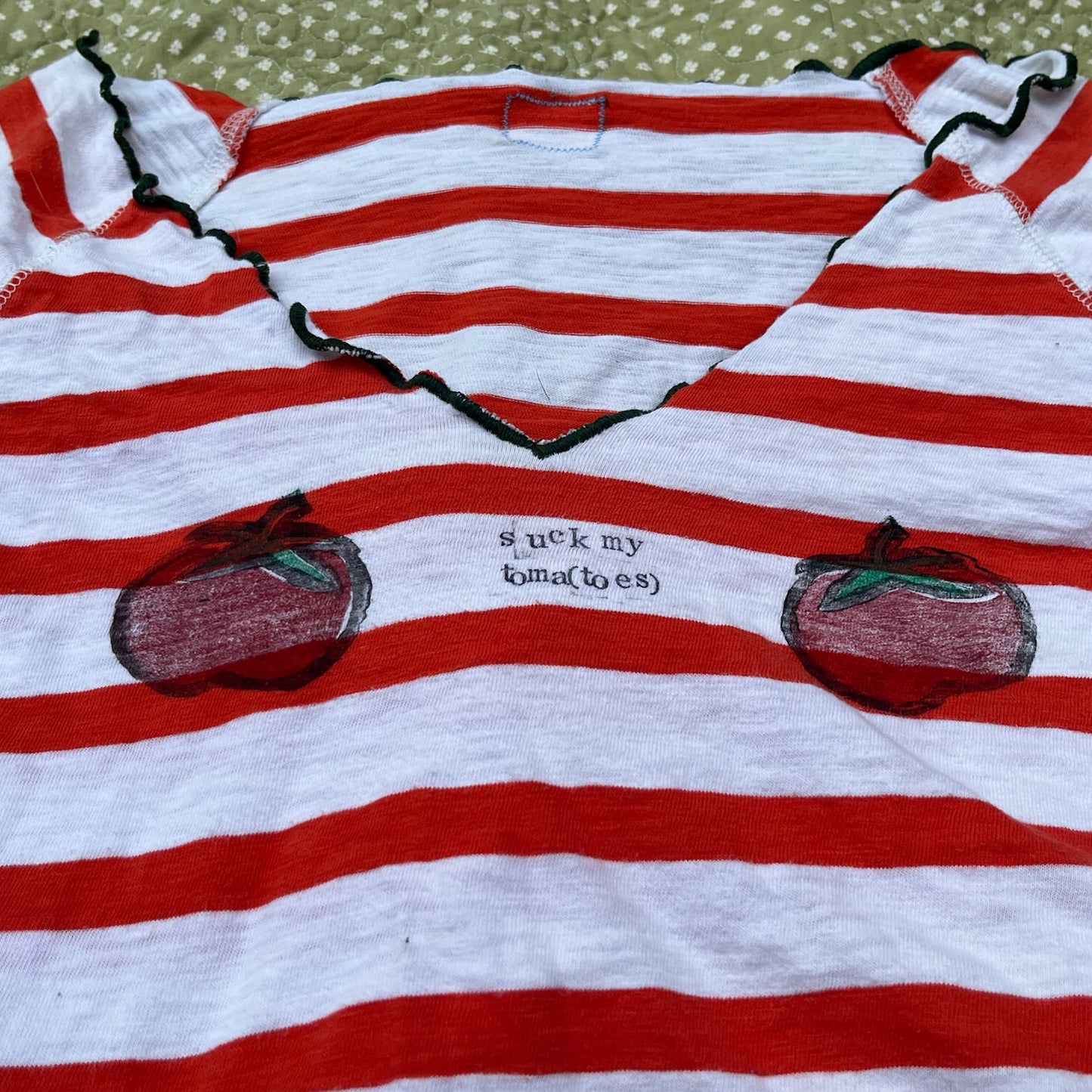 Tomato Striped Vneck Top