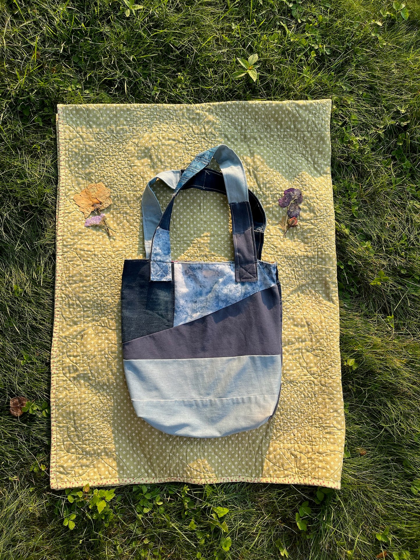 Cyano-dyed Patchwork Tote Bag