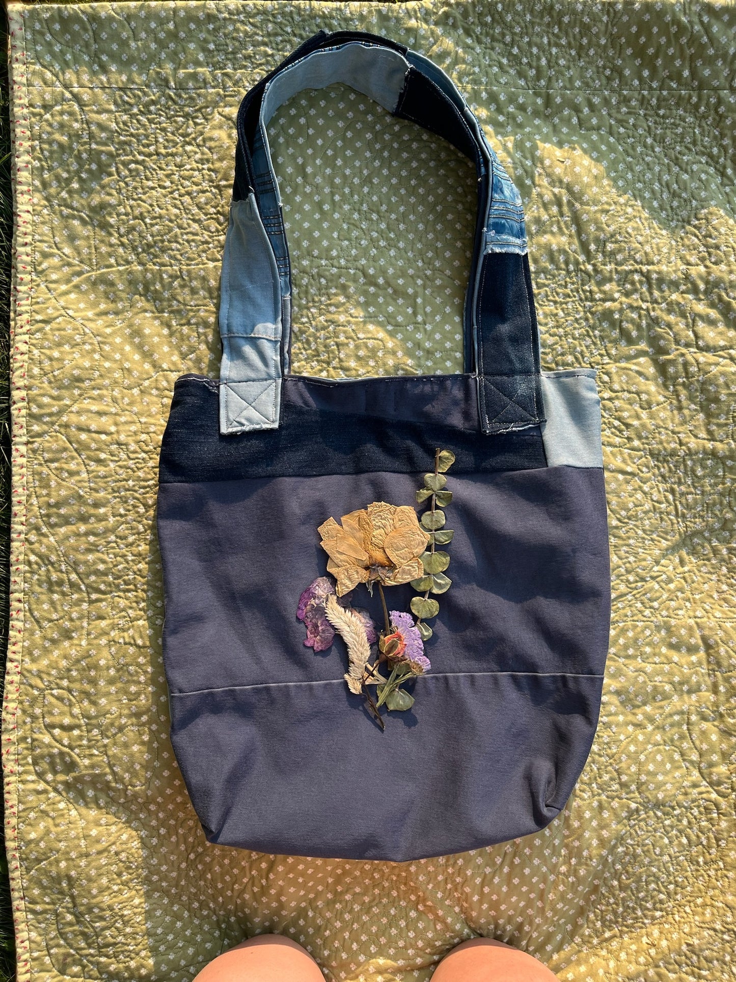 Cyano-dyed Patchwork Tote Bag