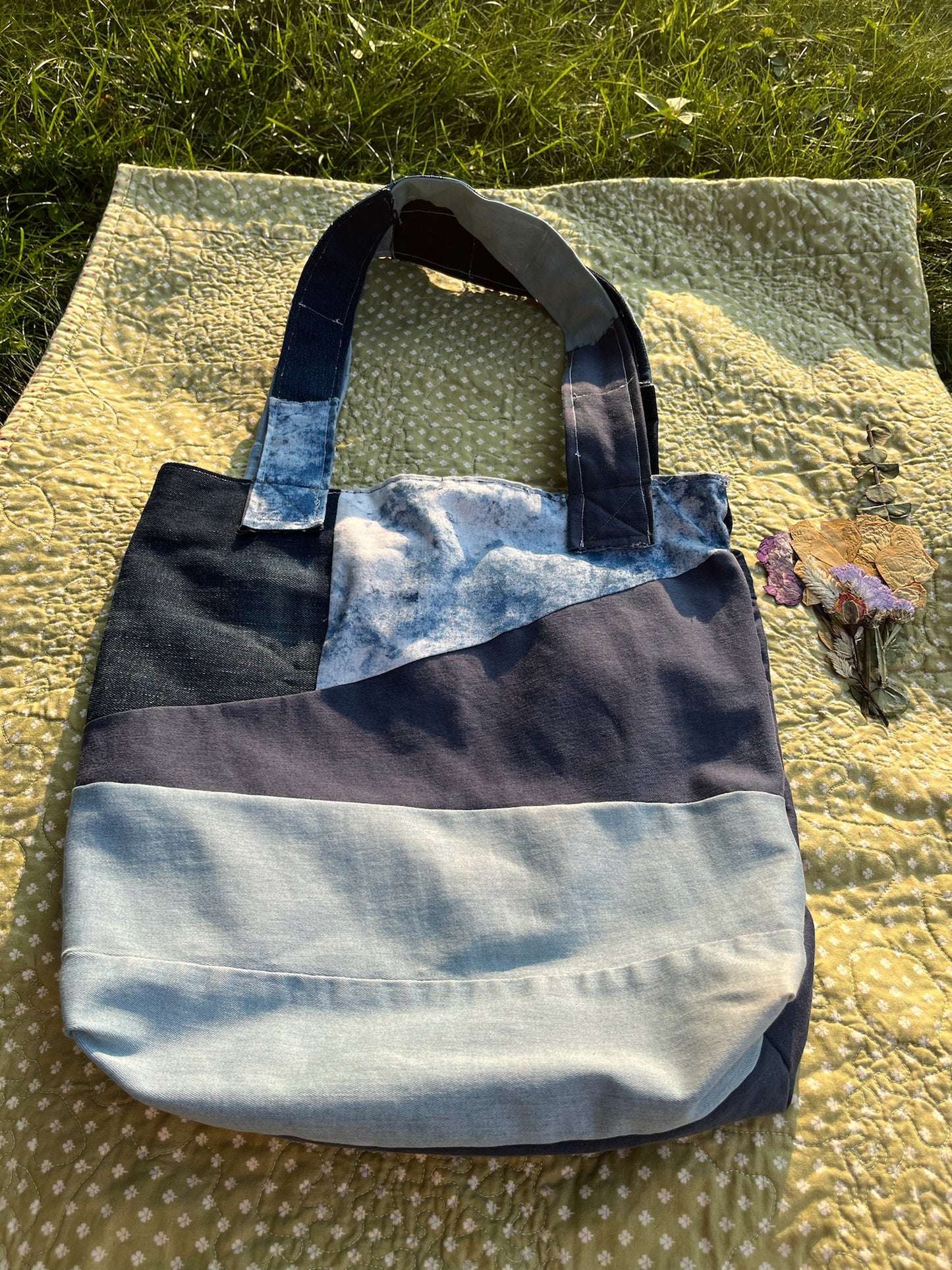 Cyano-dyed Patchwork Tote Bag