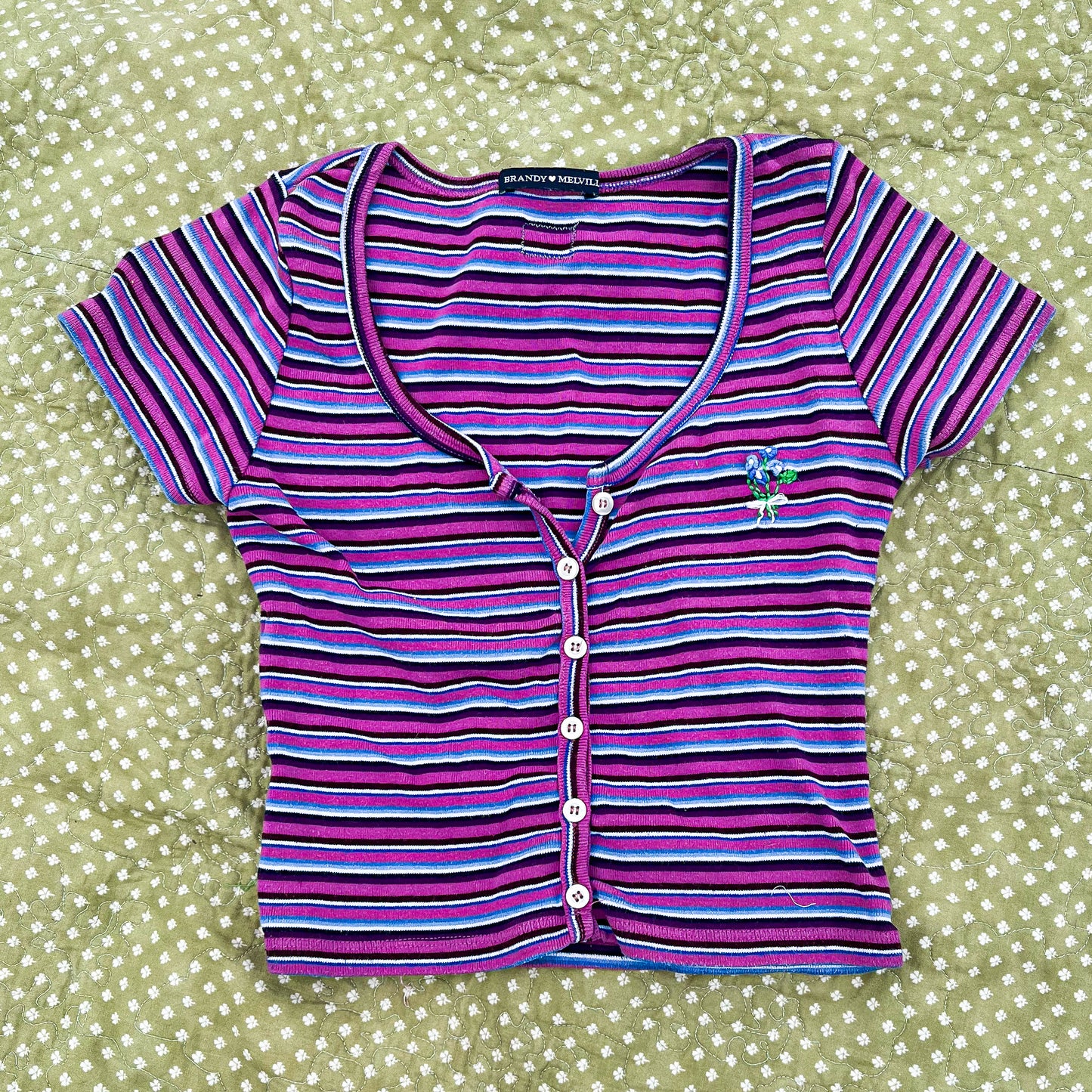 Baby Button Up Tee with Floral Embroidery
