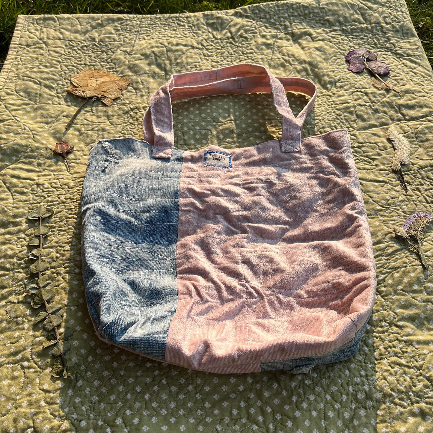 Small Denim and Soft Pink Tote Bag