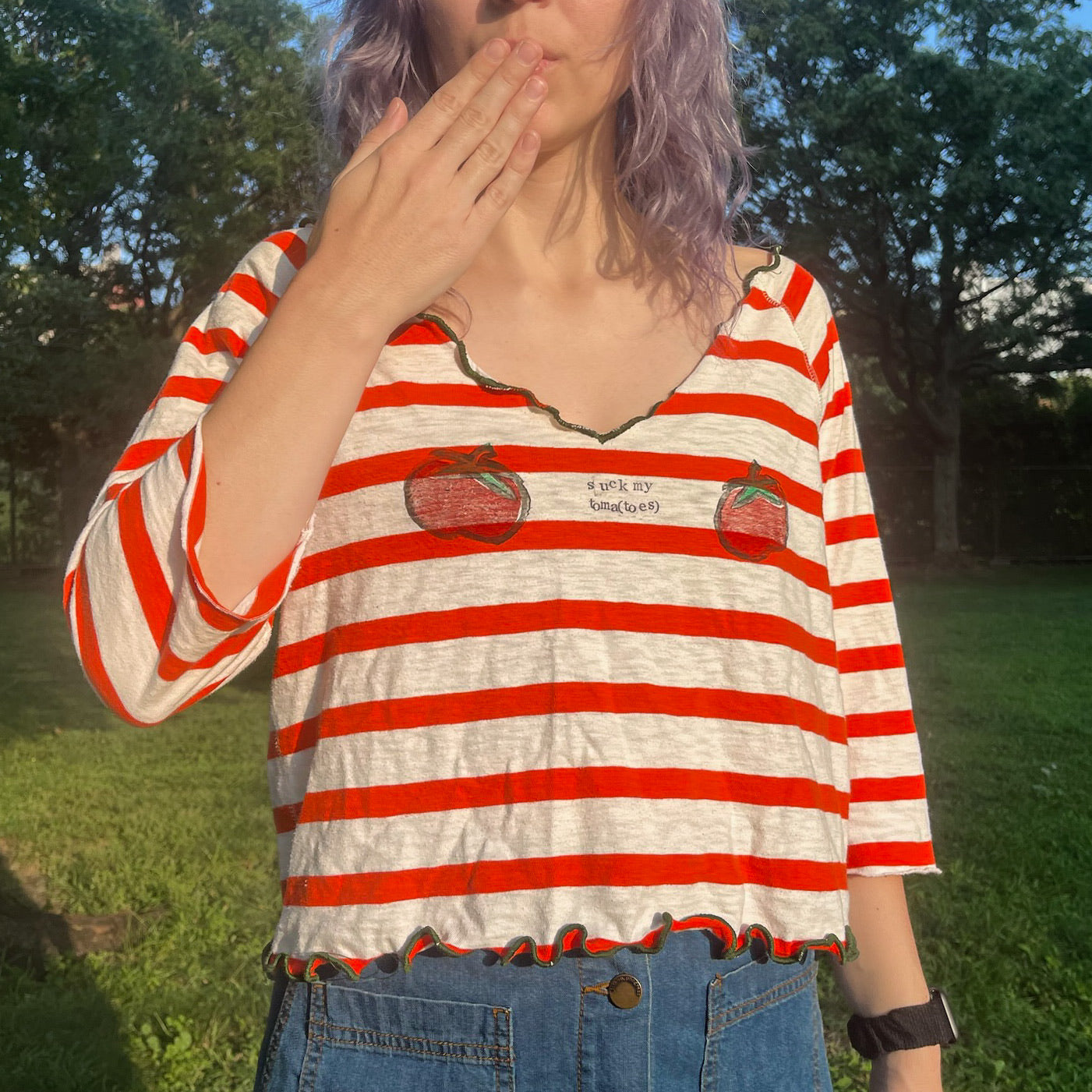 Tomato Striped Vneck Top