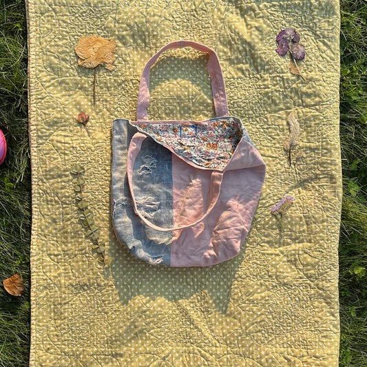 Small Denim and Soft Pink Tote Bag