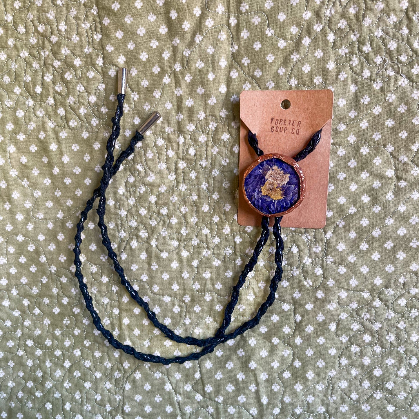 Whole Pressed Purple Flower Large Bolo Tie