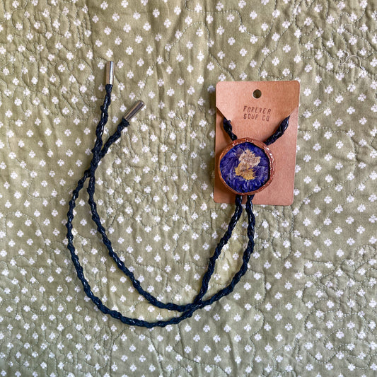 Whole Pressed Purple Flower Large Bolo Tie