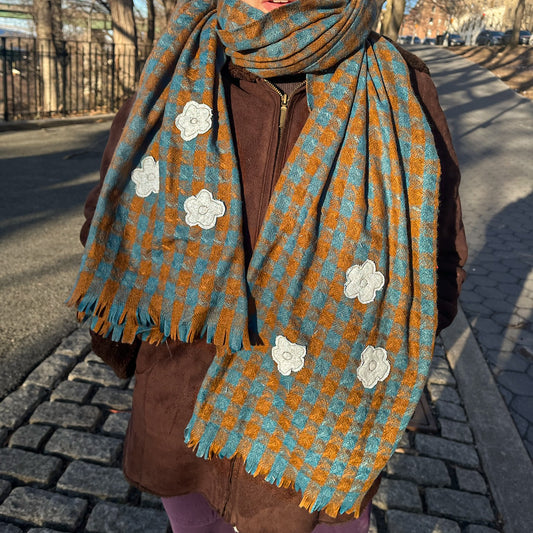 Soft Plaid Flower Scarf