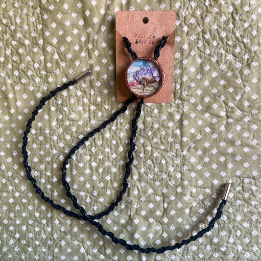 Pressed Purple Floral Collage Large Bolo Tie