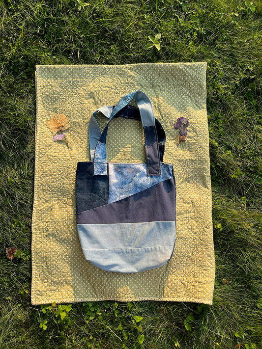 Cyano-dyed Patchwork Tote Bag