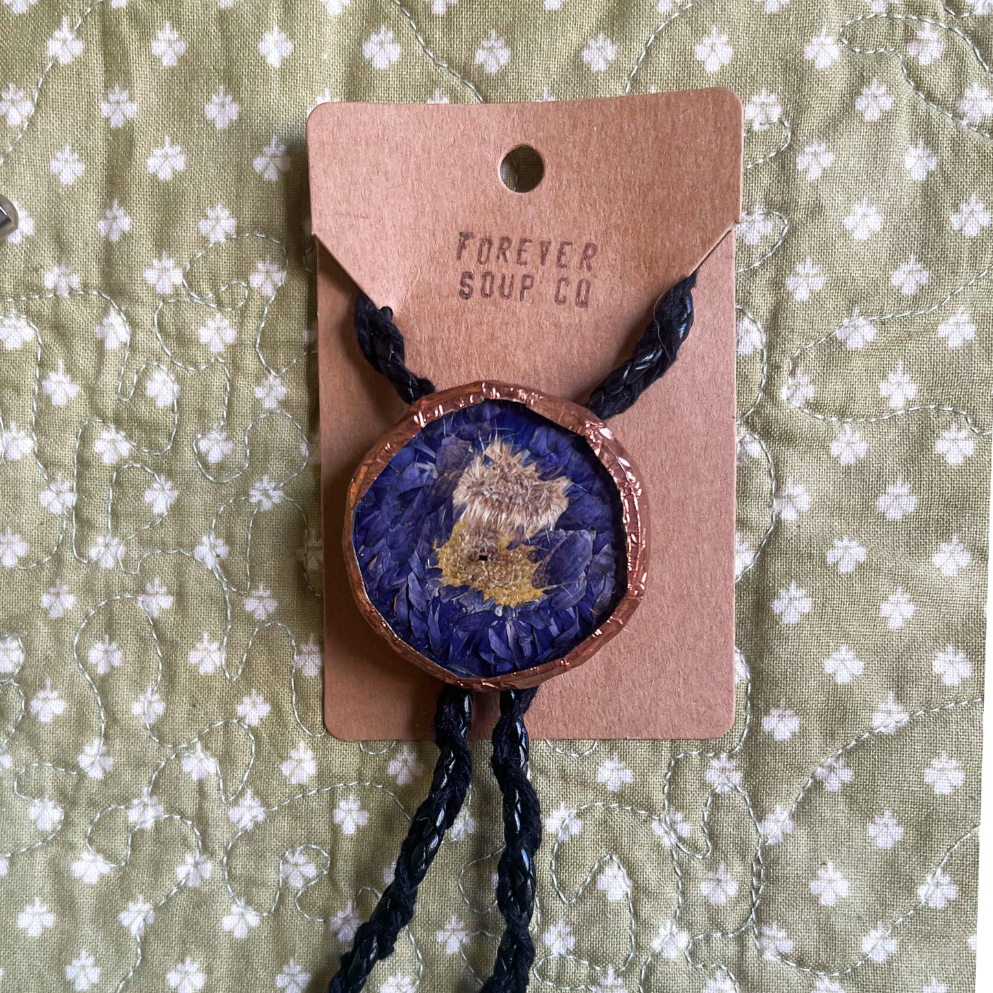 Whole Pressed Purple Flower Large Bolo Tie
