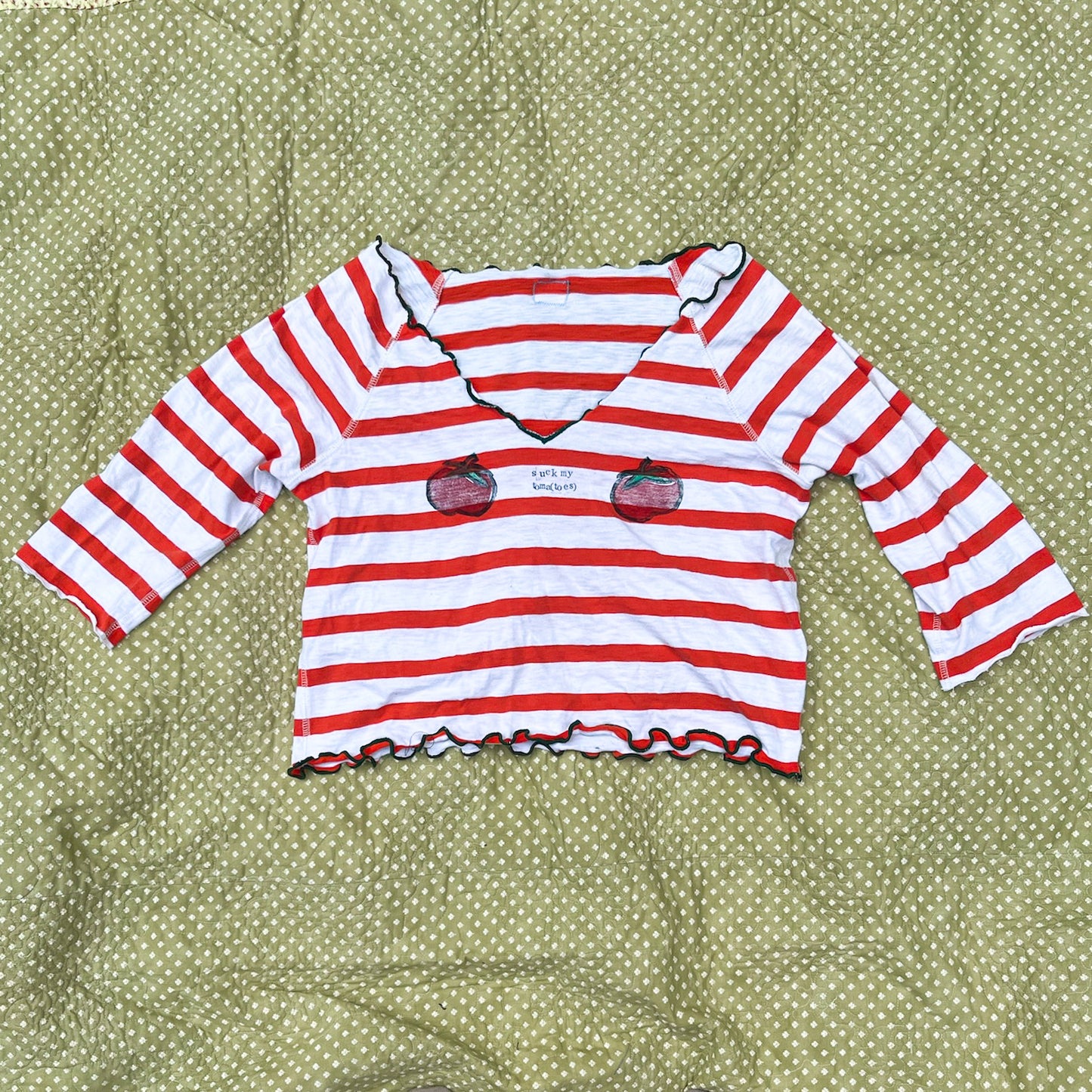 Tomato Striped Vneck Top