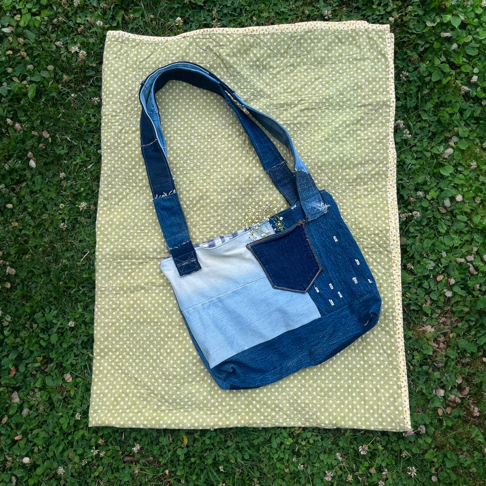 Crossbody Denim Patchwork Messenger Bag