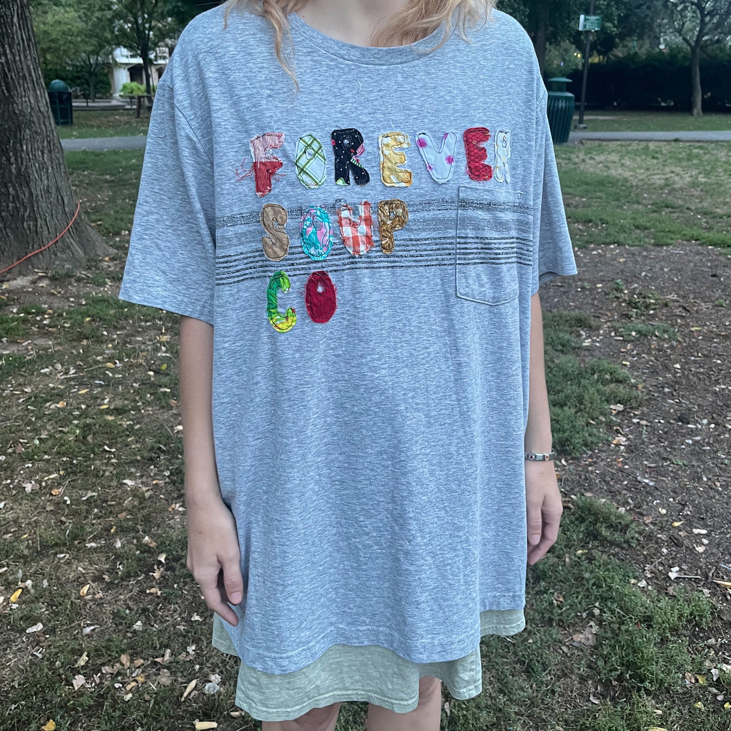 Forever Soup Co Appliqué Shirt - Short Sleeve - Gray w/ Pocket