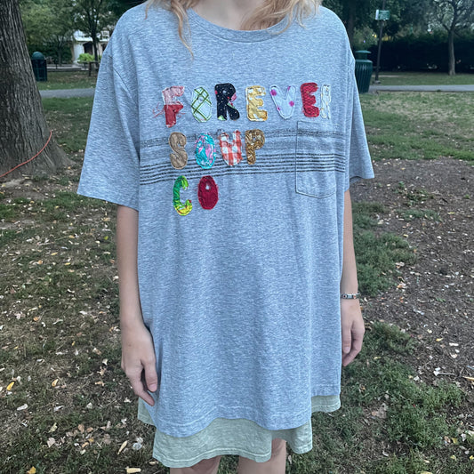 Forever Soup Co Appliqué Shirt - Short Sleeve - Gray w/ Pocket