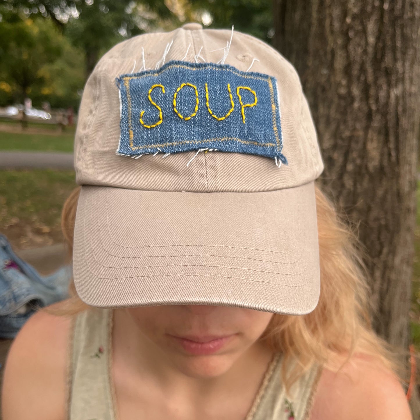 SOUP hat - khaki w/ yellow letters
