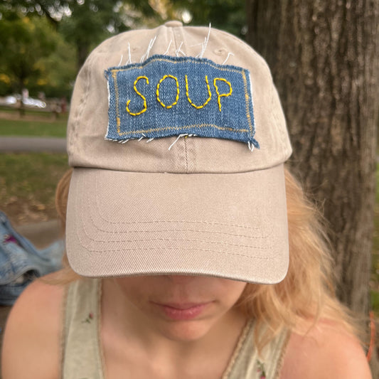 SOUP hat - khaki w/ yellow letters