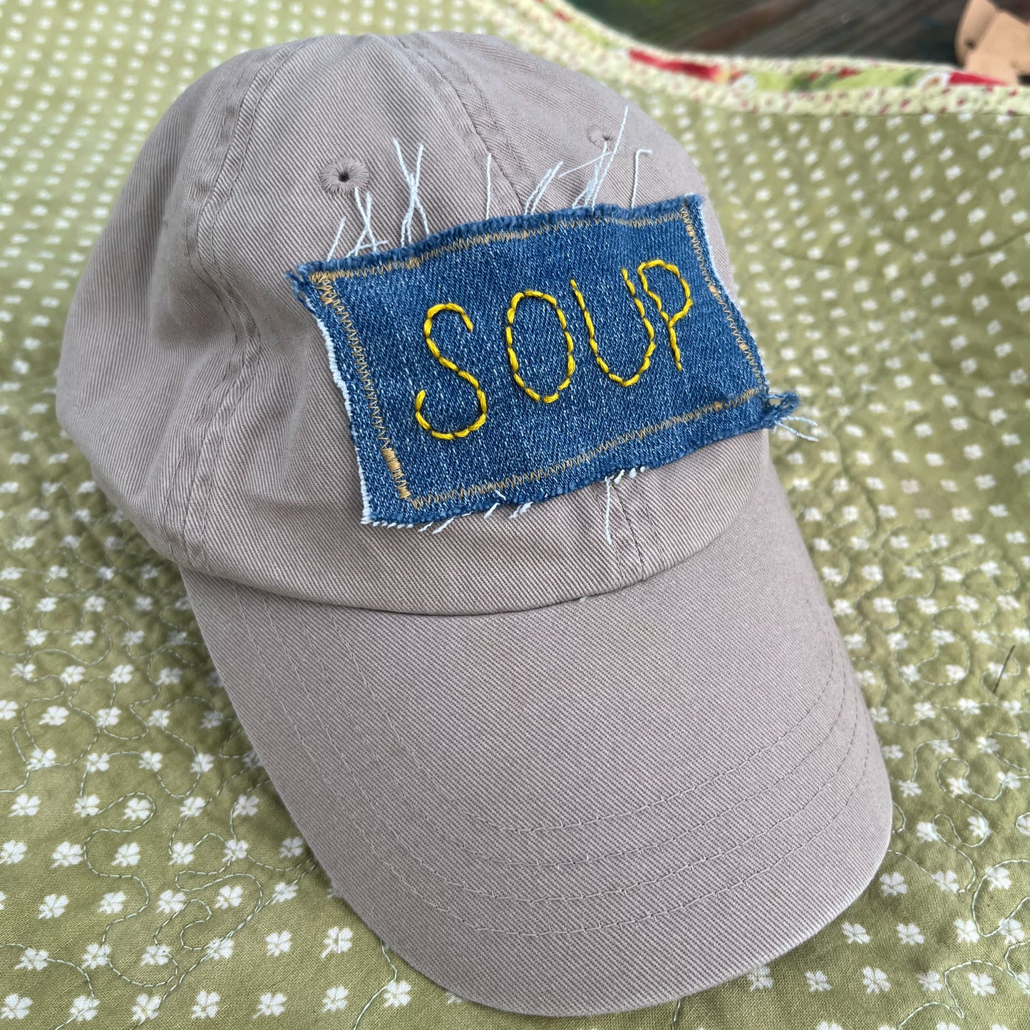 SOUP hat - khaki w/ yellow letters